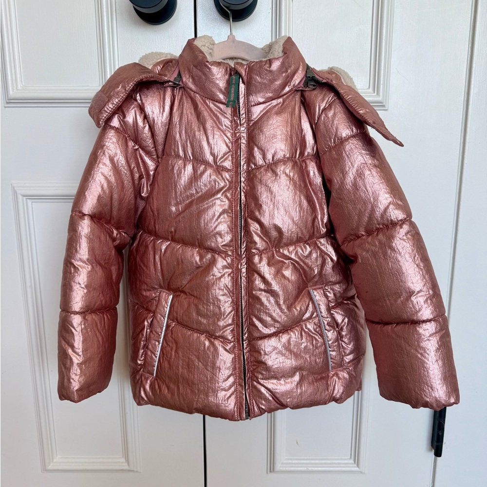 Boden Metallic Pink Kids Puffer Jacket